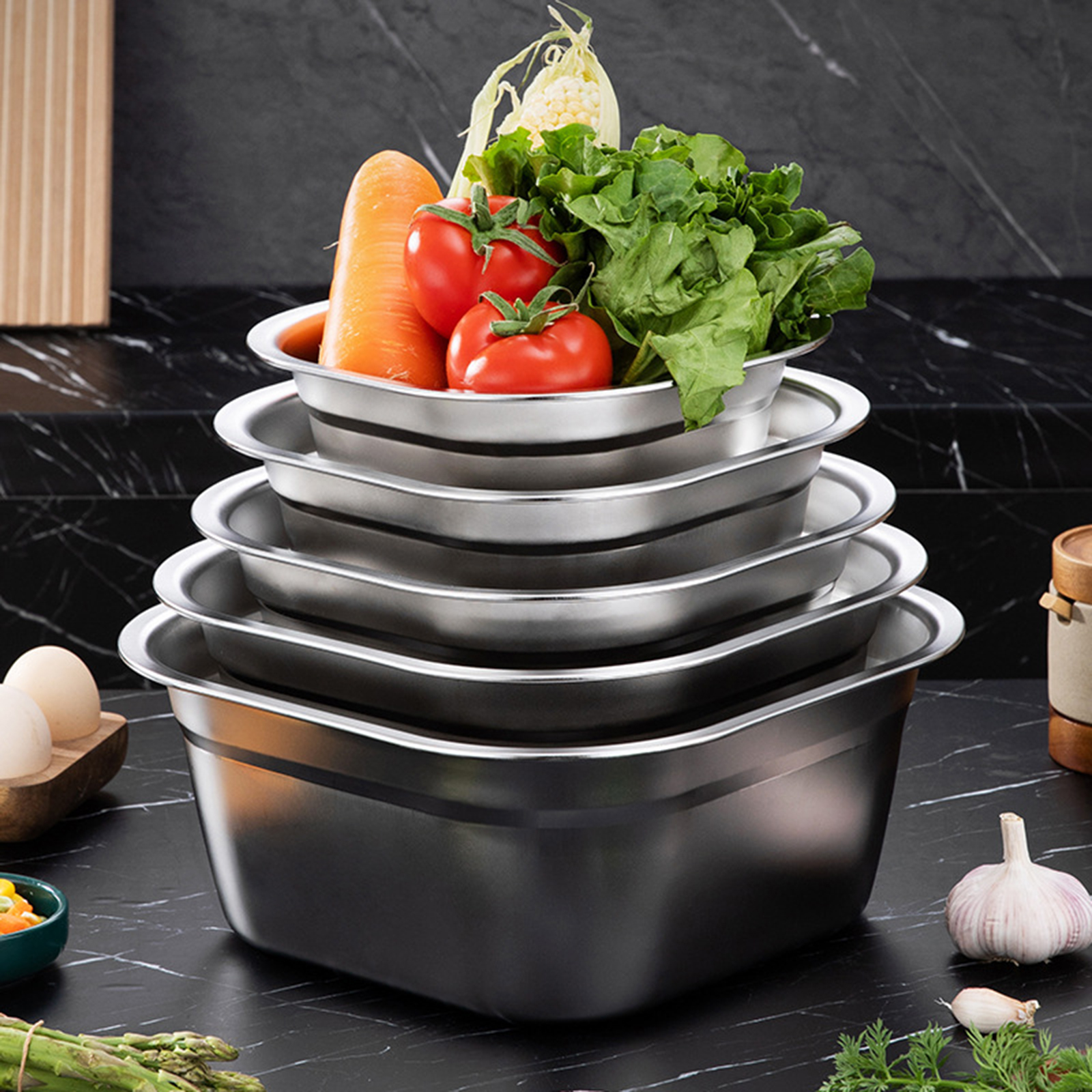 Kitchen Appliances Organizer - Stainless Steel Square Basin Versatile Mixing