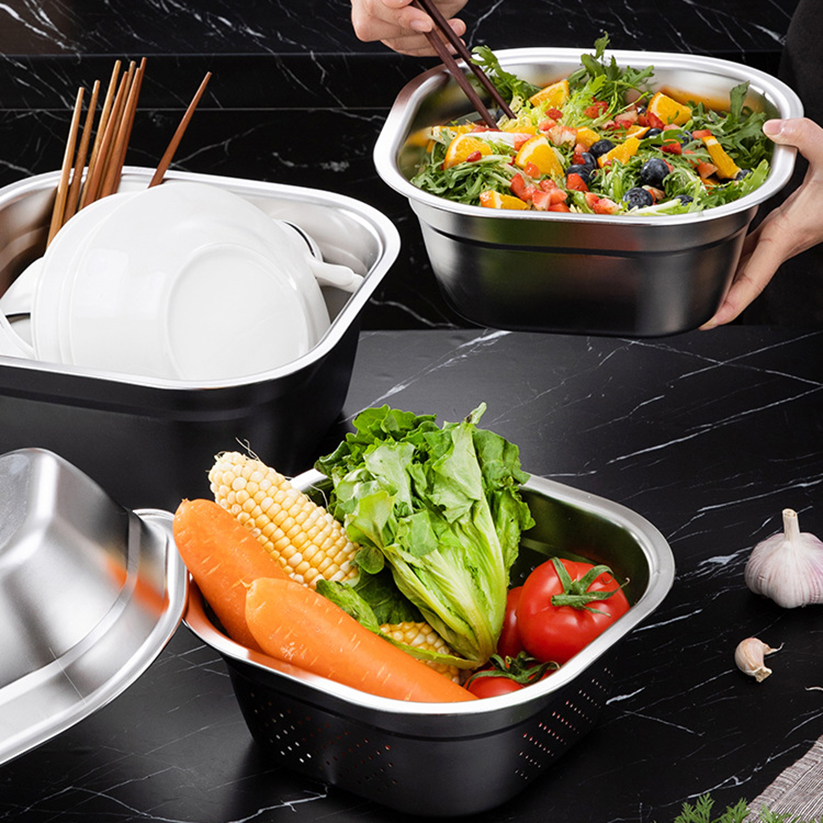 Stainless Steel Square Basin V - Kitchen Appliances Organizer ulasan dan harga